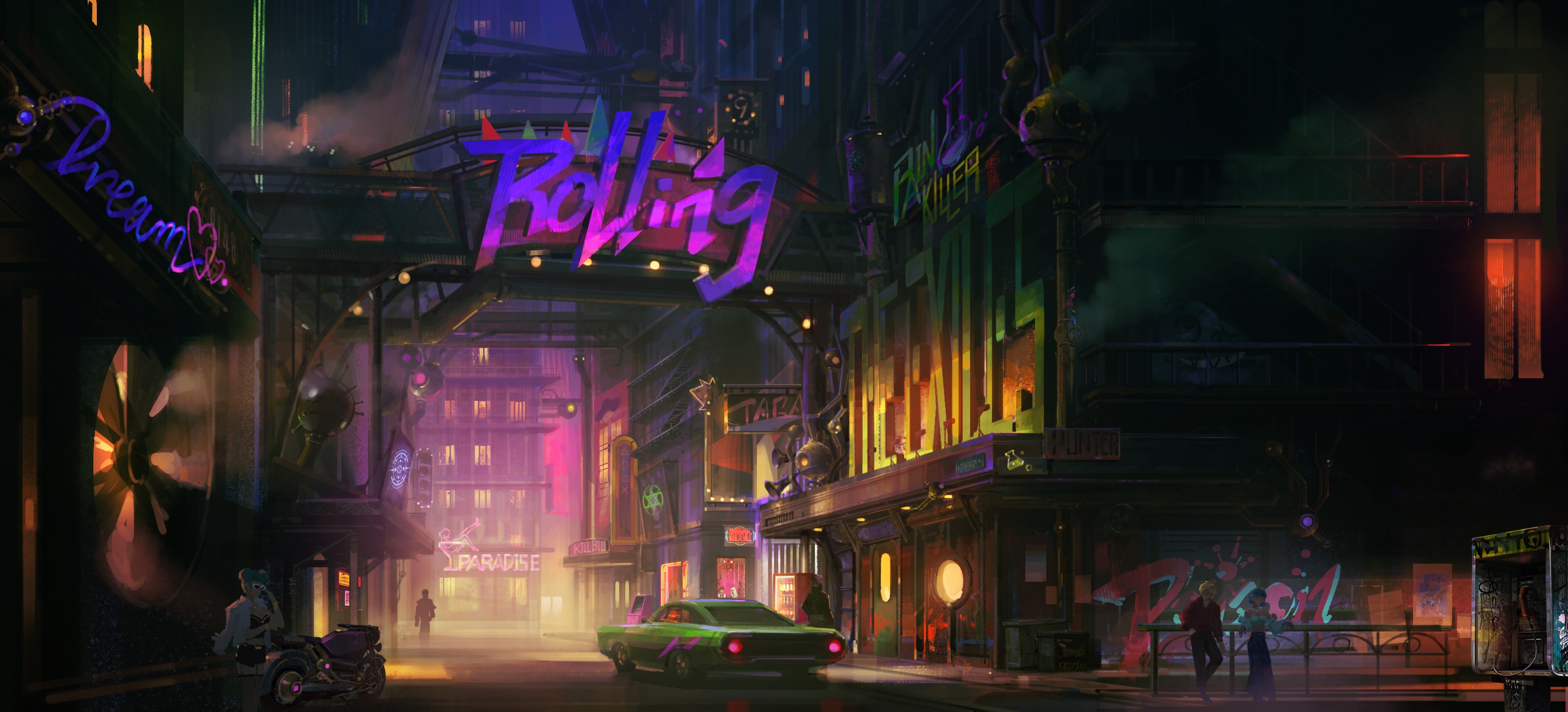 A neon retro-future city from The Dog
